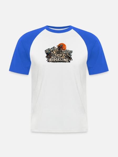Ride the Ridgeline – Mountainbike - Männer Baseball-T-Shirt - Weiß/Royalblau