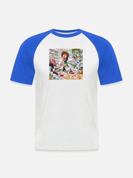 Apothekerchaos im Labor-Comic - Männer Baseball-T-Shirt - Weiß/Royalblau