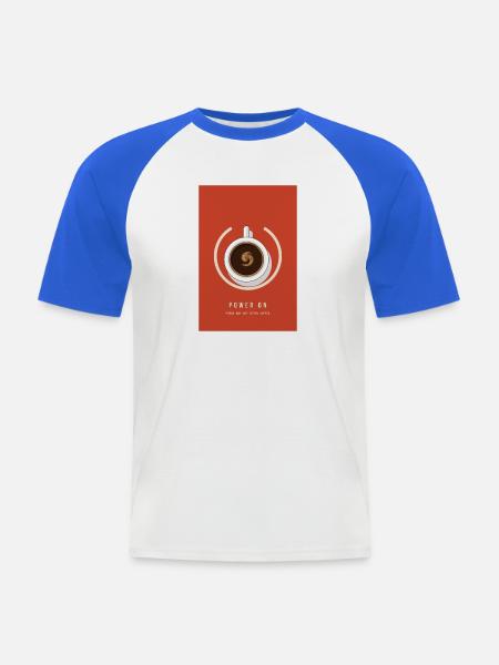 Einschalten des Kaffeetassen-Power-Knopfs minimal - Männer Baseball-T-Shirt - Weiß/Royalblau