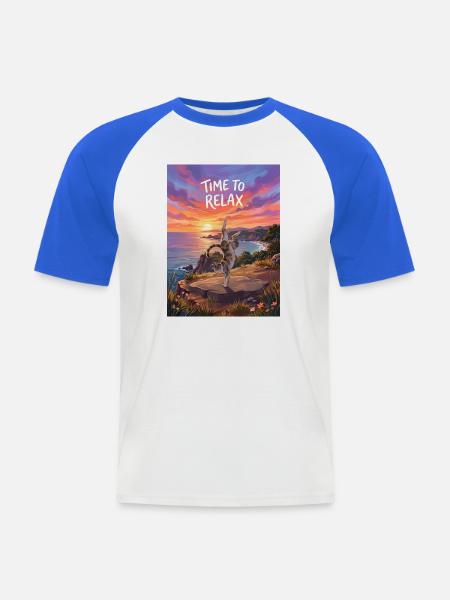 Time to Relax - Yoga Cat - Männer Baseball-T-Shirt - Weiß/Royalblau