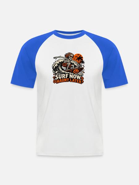 Surf Now Haunt Später - Männer Baseball-T-Shirt - Weiß/Royalblau