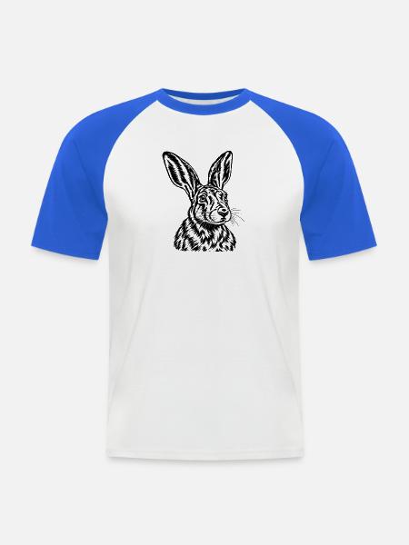 Feldhase – Detaillierte Schwarz Weiß Gravur - Männer Baseball-T-Shirt - Weiß/Royalblau