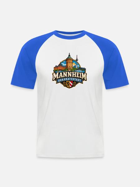 Mannheim Skyline Quadratestadt Wasserturm Schloss - Männer Baseball-T-Shirt - Weiß/Royalblau