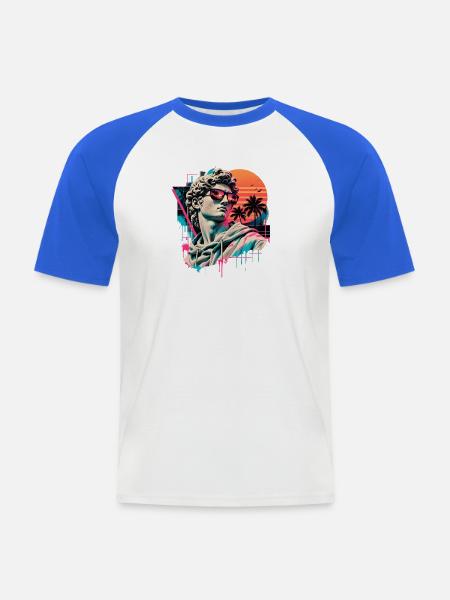 David in Neon Sunset Retrowave - Männer Baseball-T-Shirt - Weiß/Royalblau