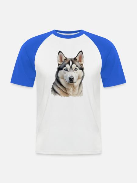 Blauer Augen Husky Kopf Illustration - Männer Baseball-T-Shirt - Weiß/Royalblau