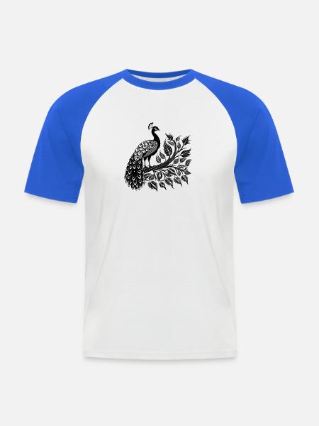 Einfacher Pfau auf Ast - Männer Baseball-T-Shirt - Weiß/Royalblau