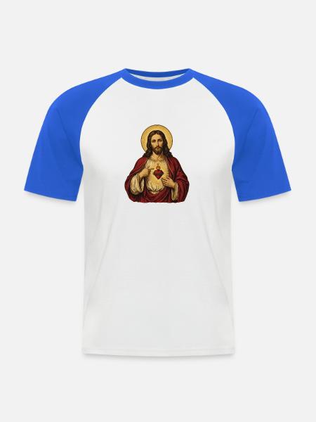 Jesus mit Heiligem Herz - Männer Baseball-T-Shirt - Weiß/Royalblau