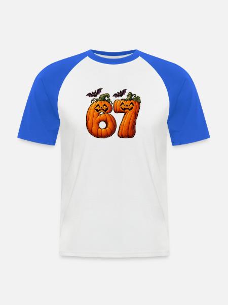 67 Kürbisziffern - Männer Baseball-T-Shirt - Weiß/Royalblau