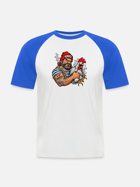Seemann mit Hahn Karikatur - Männer Baseball-T-Shirt - Weiß/Royalblau