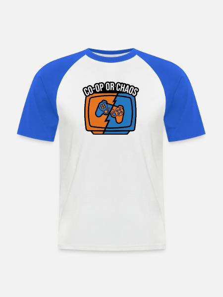Koop oder Chaos – Gamer-Controller - Männer Baseball-T-Shirt - Weiß/Royalblau