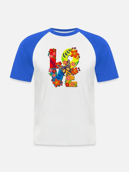 Lebendige florale Liebesbriefe - Männer Baseball-T-Shirt - Weiß/Royalblau