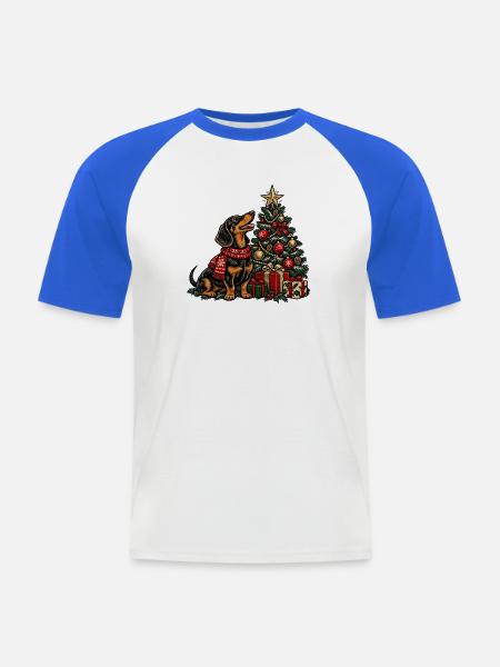 Dackel und Weihnachtsbaum Szene - Männer Baseball-T-Shirt - Weiß/Royalblau