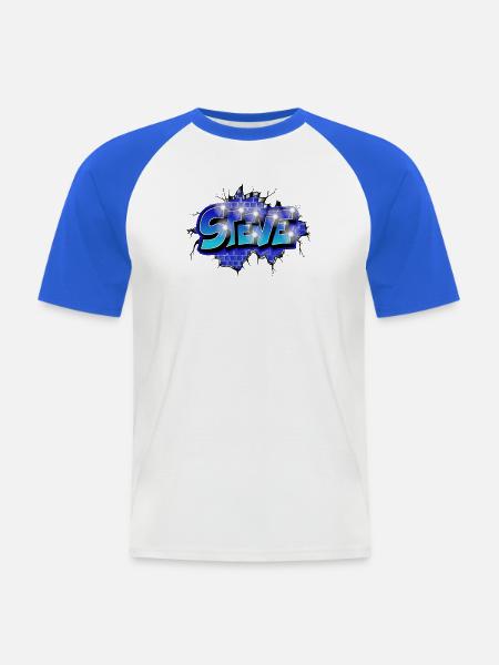 STEVE bricht durch Ziegel! Graffiti-Name - Männer Baseball-T-Shirt - Weiß/Royalblau