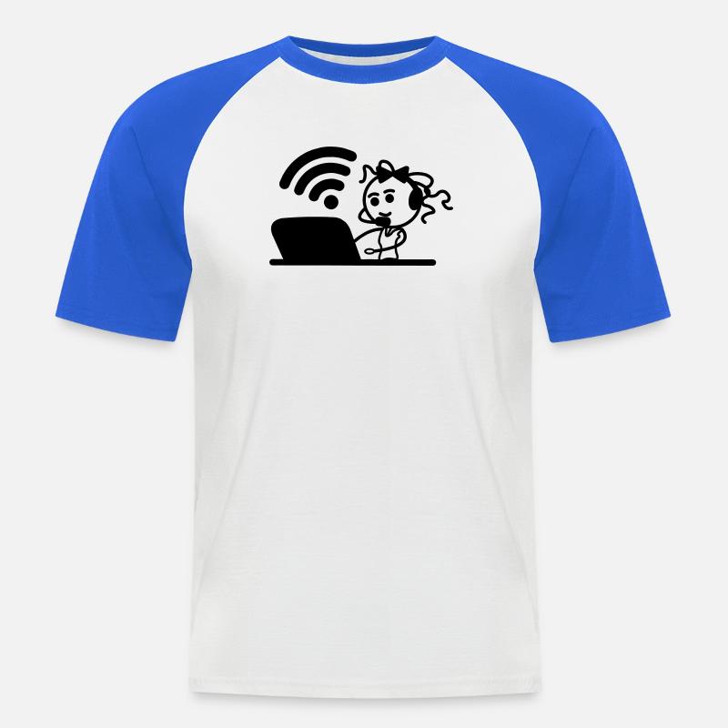 Glückliches Mädchen oder Frau auf Laptop-WLAN - Männer Baseball-T-Shirt - Weiß/Royalblau