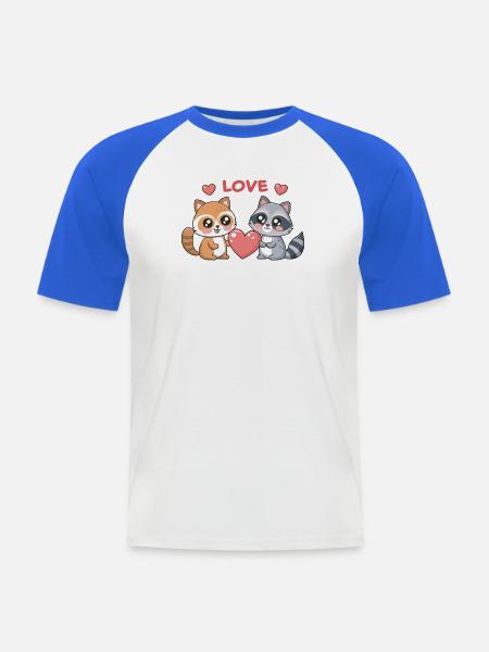 Liebe Kawaii Rotpanda und Waschbär - Männer Baseball-T-Shirt - Weiß/Royalblau