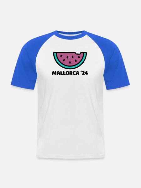 Mallorca Melone Neon Logo - Männer Baseball-T-Shirt - Weiß/Royalblau