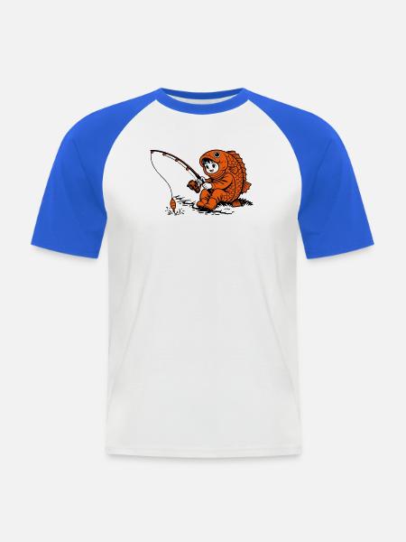 Junge im Fischkostüm angelt - Männer Baseball-T-Shirt - Weiß/Royalblau