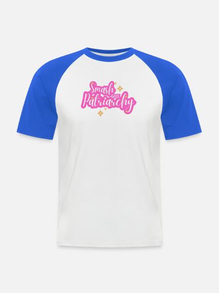 Zerschlagt das Patriarchat - Männer Baseball-T-Shirt - Weiß/Royalblau