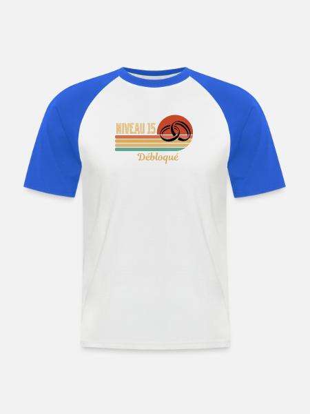 Level 15 Freigeschaltetes Retro-Grafikdesign - Männer Baseball-T-Shirt - Weiß/Royalblau