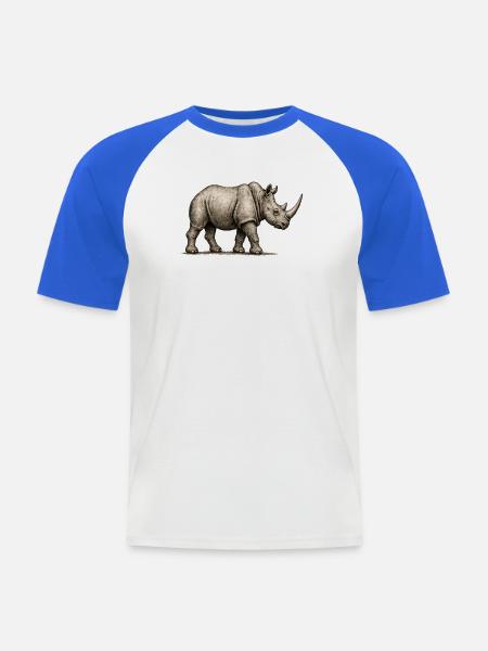 GEEKLEY – Bestiarium – Nashorn - Männer Baseball-T-Shirt - Weiß/Royalblau