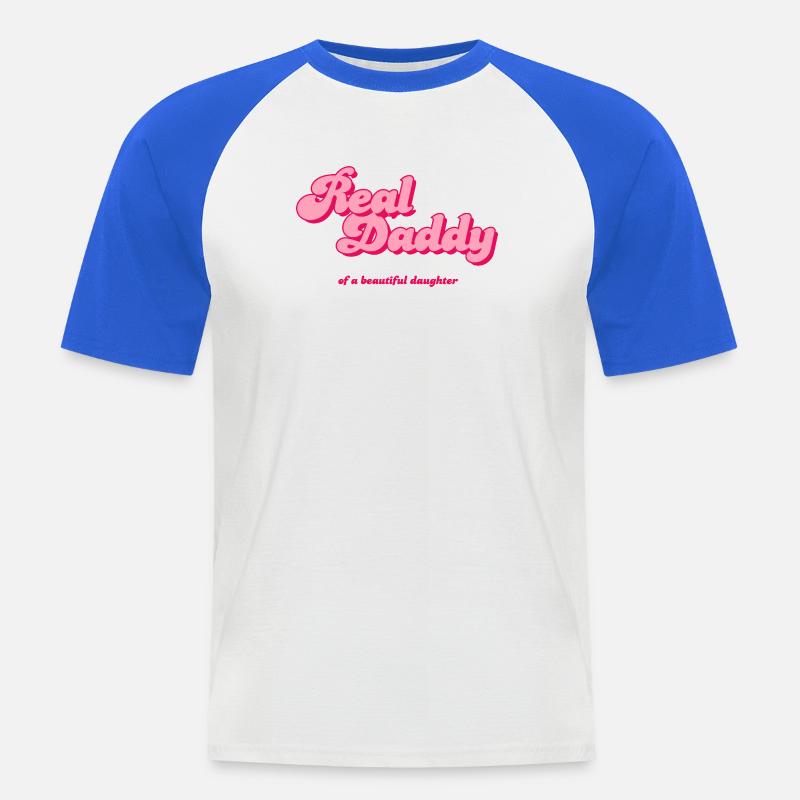 Real Daddy Pink Script Druck - Männer Baseball-T-Shirt - Weiß/Royalblau