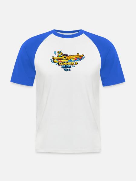 Sommergleiter Krokodil mit Schlauchboot - Männer Baseball-T-Shirt - Weiß/Royalblau
