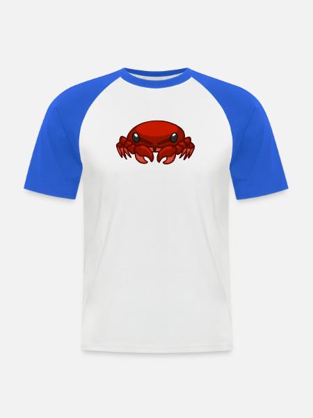 Lebendige rote Cartoon-Krabbenillustration - Männer Baseball-T-Shirt - Weiß/Royalblau