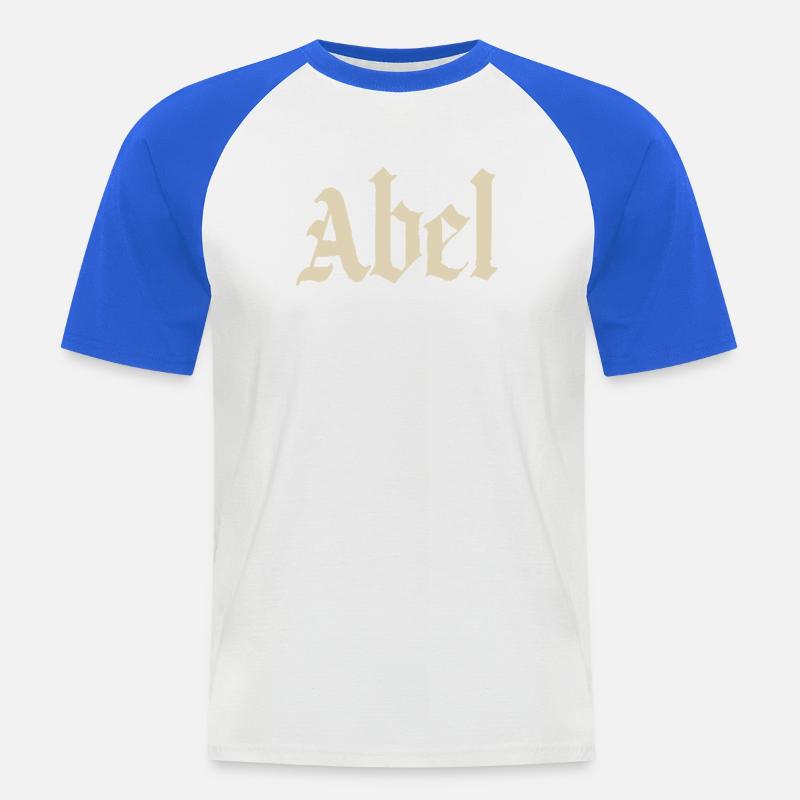Abel Gothic Script - Men's Baseball T-Shirt - white/royal blue