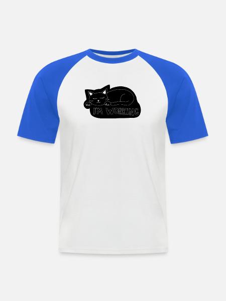 Schlafende Katze bei der Arbeit - Männer Baseball-T-Shirt - Weiß/Royalblau
