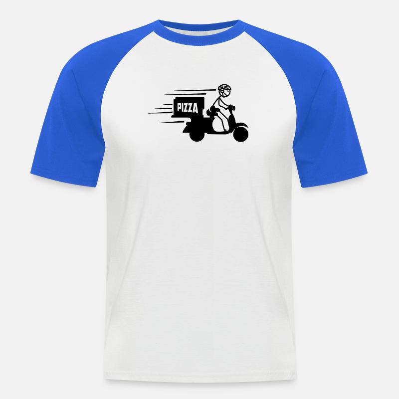 Rollerpaket oder Pizzatext PIZZA - Männer Baseball-T-Shirt - Weiß/Royalblau