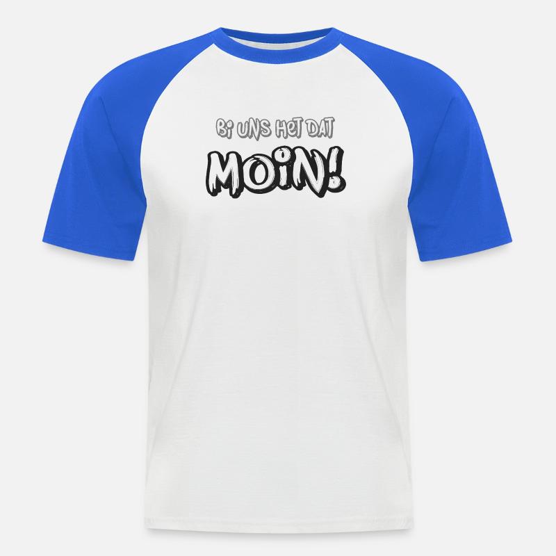 Moin – Bi uns het dat  - Männer Baseball-T-Shirt - Weiß/Royalblau