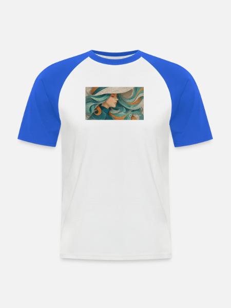 Fließendes Farbporträt Turquoise - Männer Baseball-T-Shirt - Weiß/Royalblau