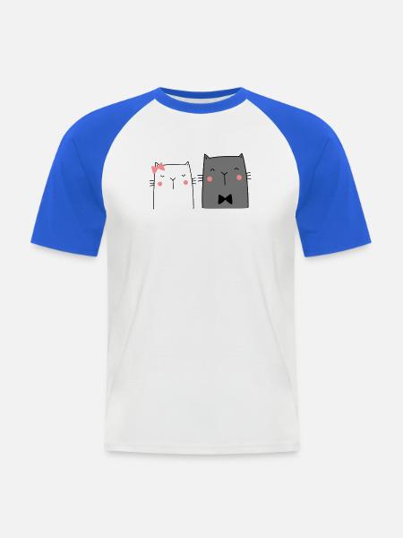 Katzen Katzenpaar Pärchen Brautpaar Hochzeit - Männer Baseball-T-Shirt - Weiß/Royalblau