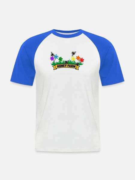 Honigfarm mit bunten Blumen - Männer Baseball-T-Shirt - Weiß/Royalblau