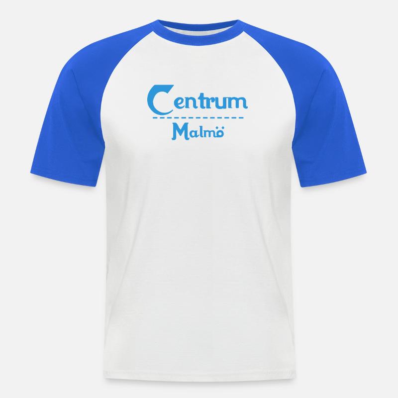 Centrum Malmö – Blue Text Design - Männer Baseball-T-Shirt - Weiß/Royalblau