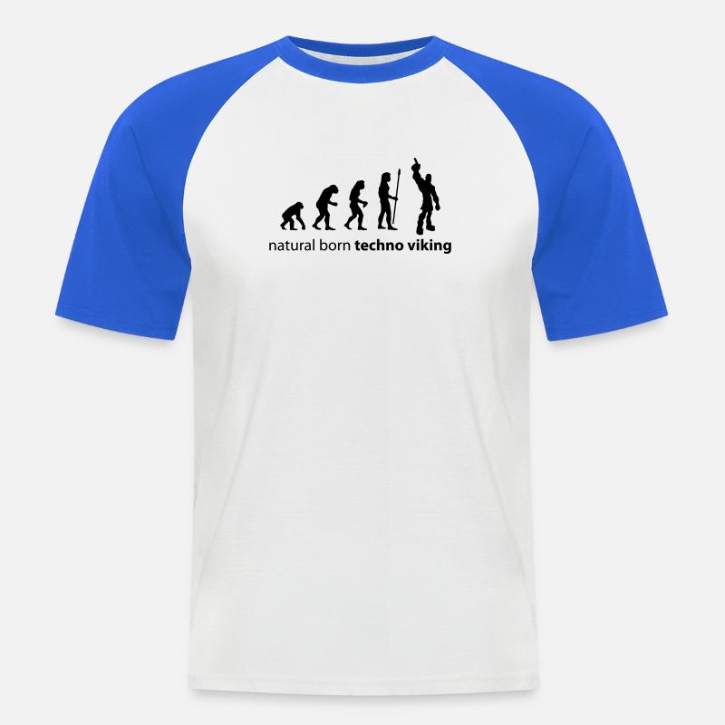 evolution_techno_viking - Männer Baseball-T-Shirt - Weiß/Royalblau