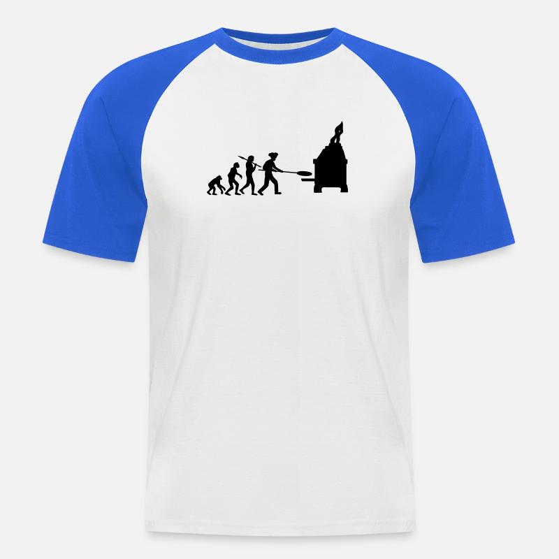 Evolution Pizza Bäcker - Männer Baseball-T-Shirt - Weiß/Royalblau
