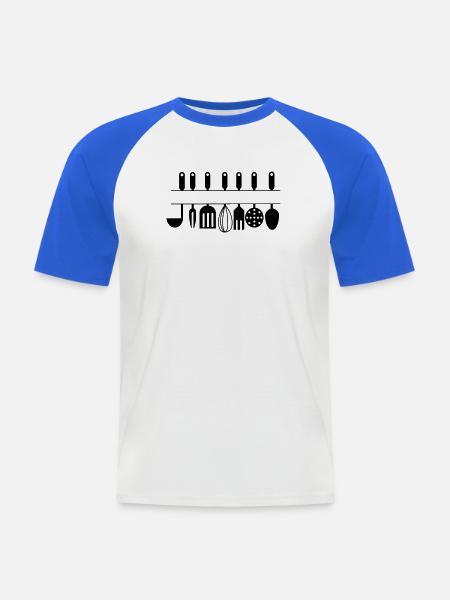 Ausschnitt für eigene Text-Küchenutensilien - Männer Baseball-T-Shirt - Weiß/Royalblau