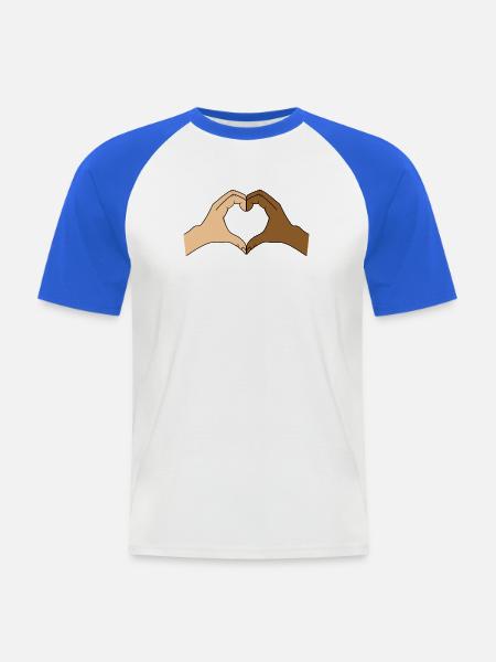 Coloured heart hand motif - customisable - Men's Baseball T-Shirt - white/royal blue