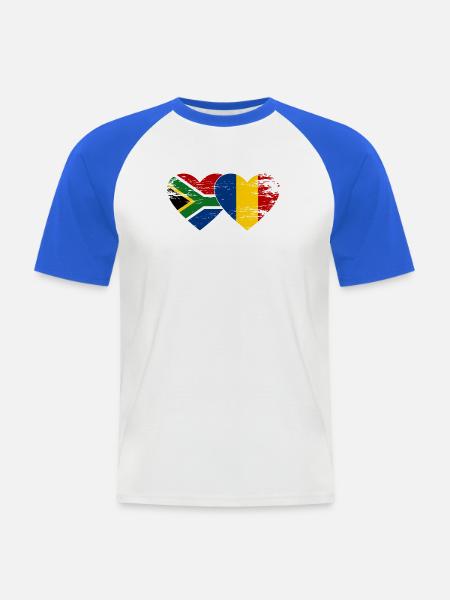 Südafrika Rumänien Flaggen Herz - Männer Baseball-T-Shirt - Weiß/Royalblau