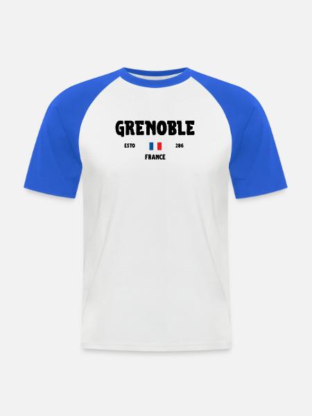 Grenoble, Frankreich, Champ/Grenoble, Frankreich - Männer Baseball-T-Shirt - Weiß/Royalblau