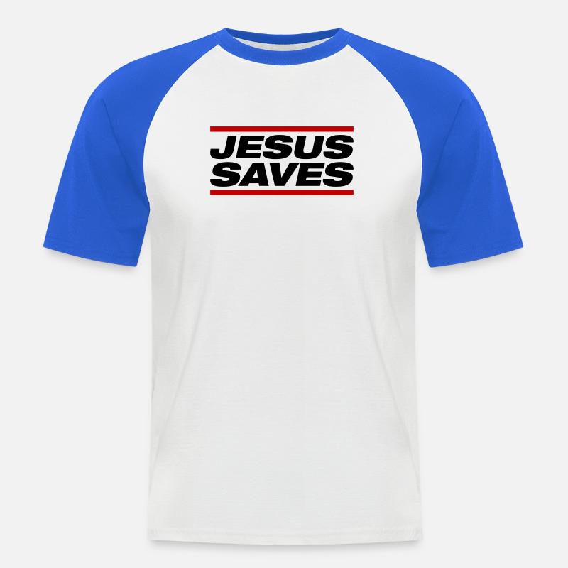 Jesus räddar - Kortärmad basebolltröja herr - vit/kungsblå