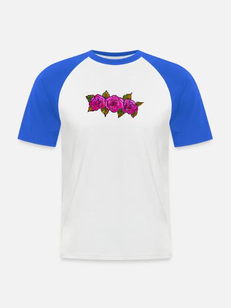 Magenta Rosenblüten Girlande - Männer Baseball-T-Shirt - Weiß/Royalblau
