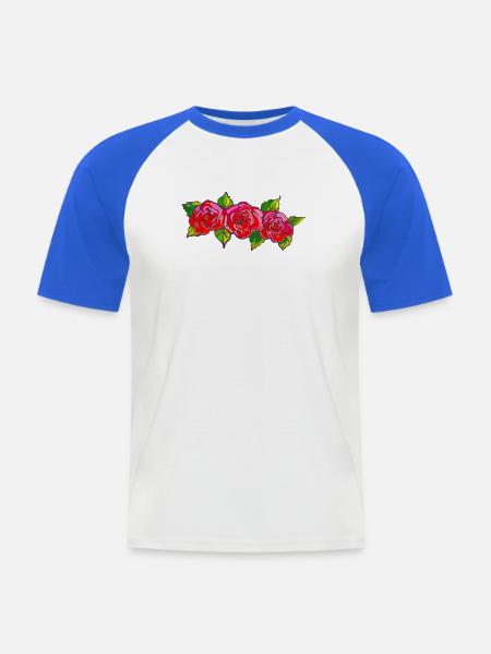 Knallige Rosenfront im Cartoonstil - Männer Baseball-T-Shirt - Weiß/Royalblau