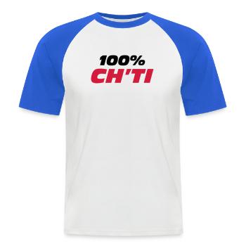100% Ch'ti - Männer Baseball-T-Shirt - Weiß/Royalblau - Vorne
