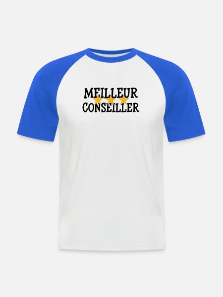 Meilleur Conseiller - T-shirt baseball manches courtes Homme - blanc/bleu royal