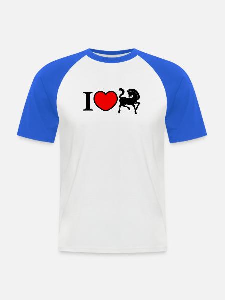 Ich Herz mit schwarzem Pferd - Männer Baseball-T-Shirt - Weiß/Royalblau