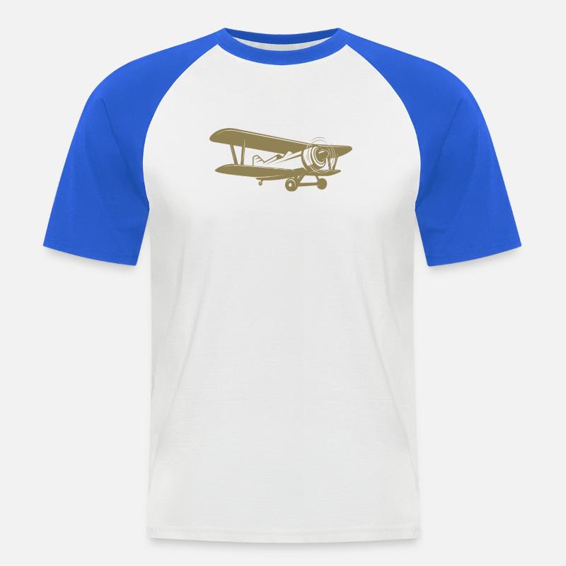 Doppeldecker Pilot Retro Minimalistisch - Männer Baseball-T-Shirt - Weiß/Royalblau