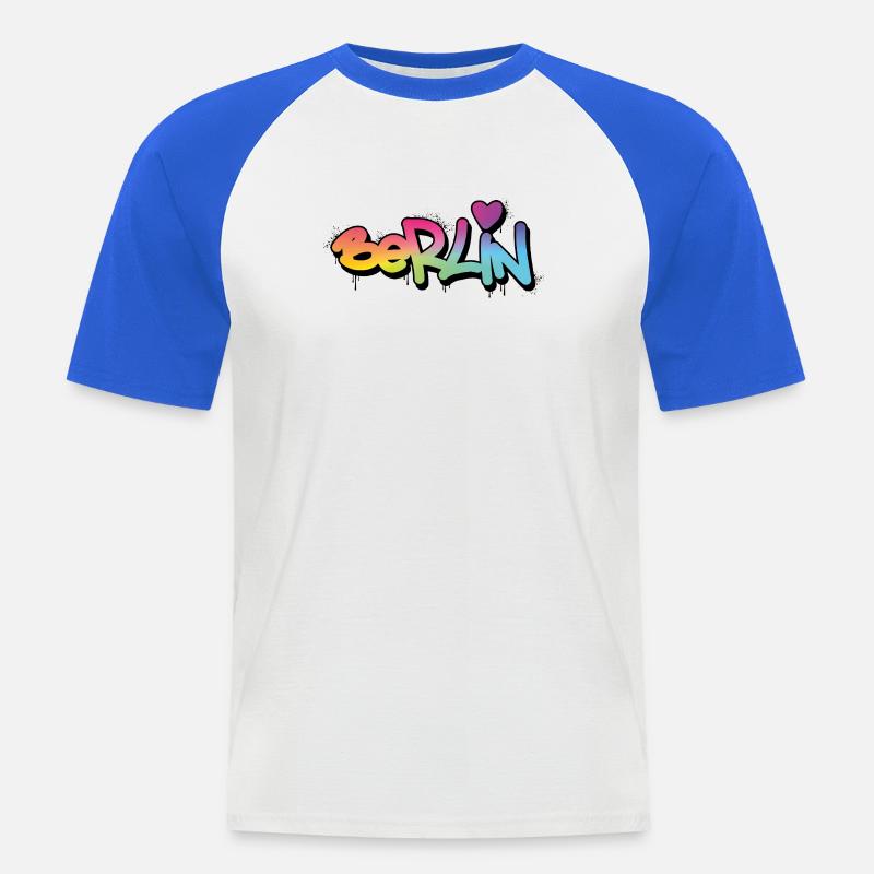 Berlin Graffiti Regenbogen Schrift - Männer Baseball-T-Shirt - Weiß/Royalblau