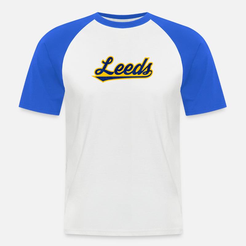 Leeds Script Logo Blau Gelb - Männer Baseball-T-Shirt - Weiß/Royalblau